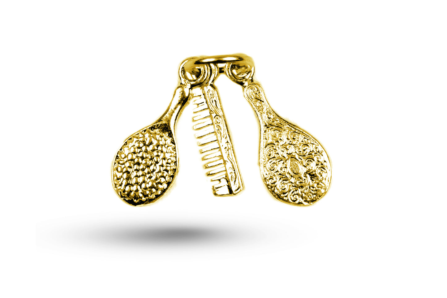 Luxury yellow gold Brush and Comb Set charm.