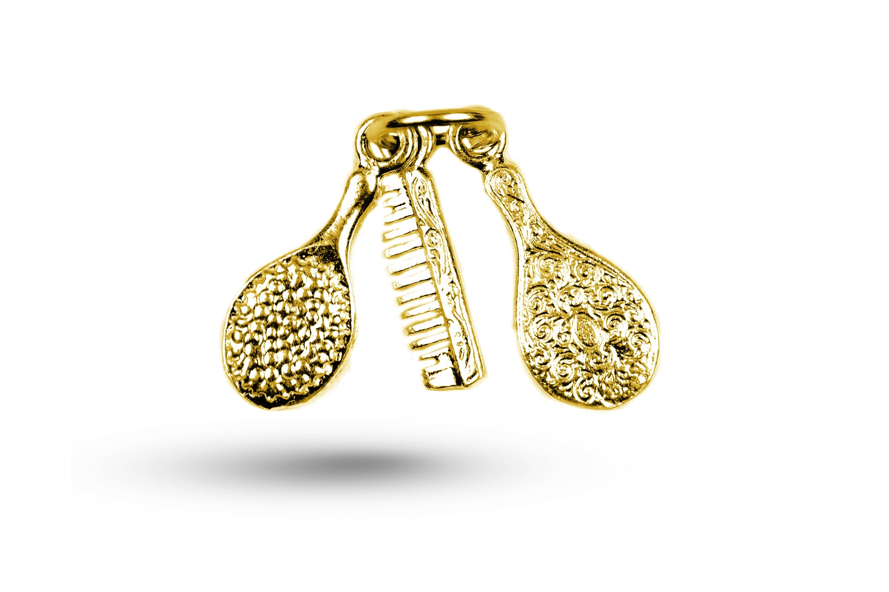 Luxury yellow gold Brush and Comb Set charm.
