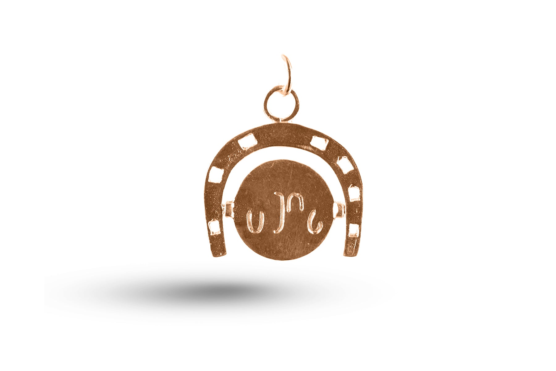 Rose gold I Love You Horseshoe Spinner charm.