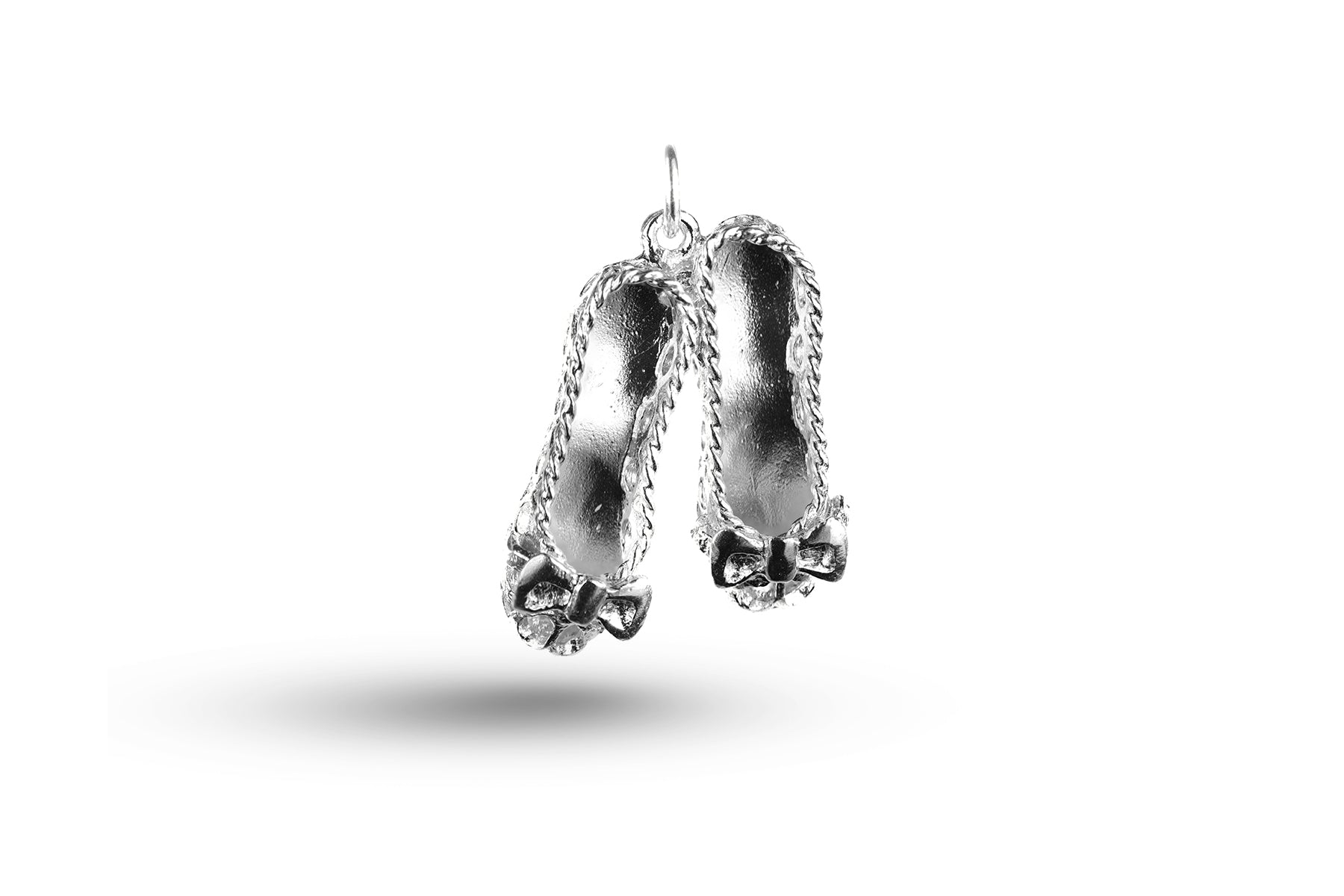 White gold Filigree Bow Ballet Slippers charm.