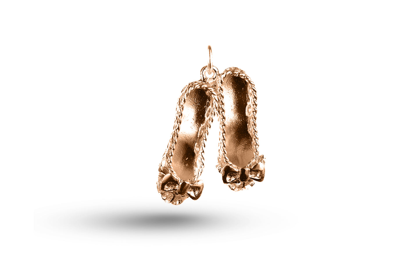 Rose gold Filigree Bow Ballet Slippers charm.