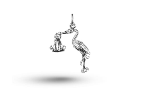 White gold Stork and Swaying Baby charm.