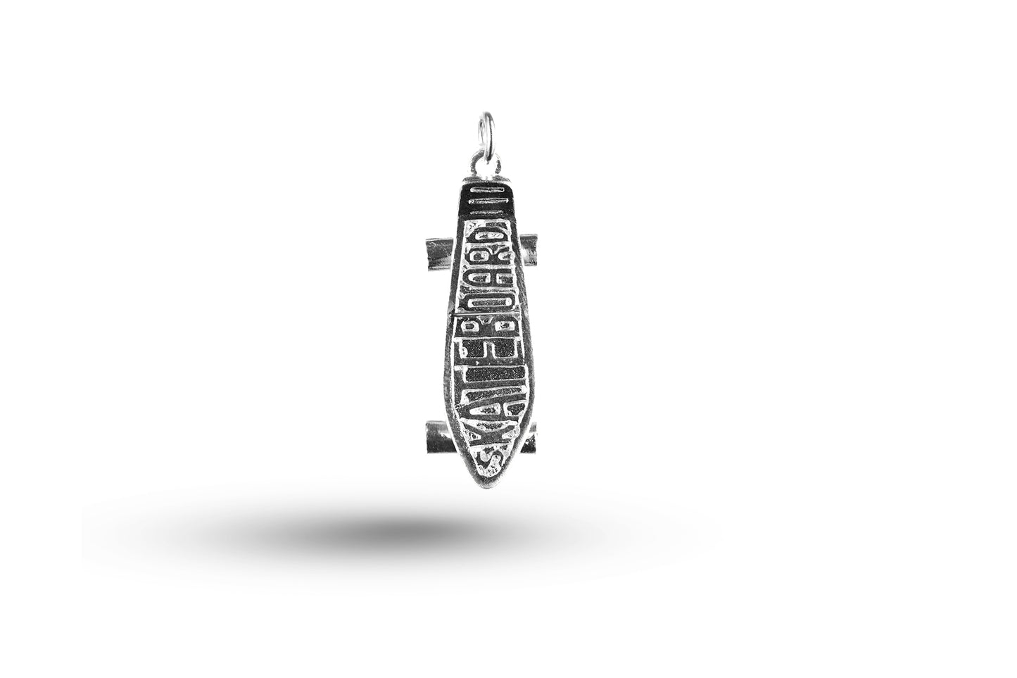 White gold Skateboard Word charm.