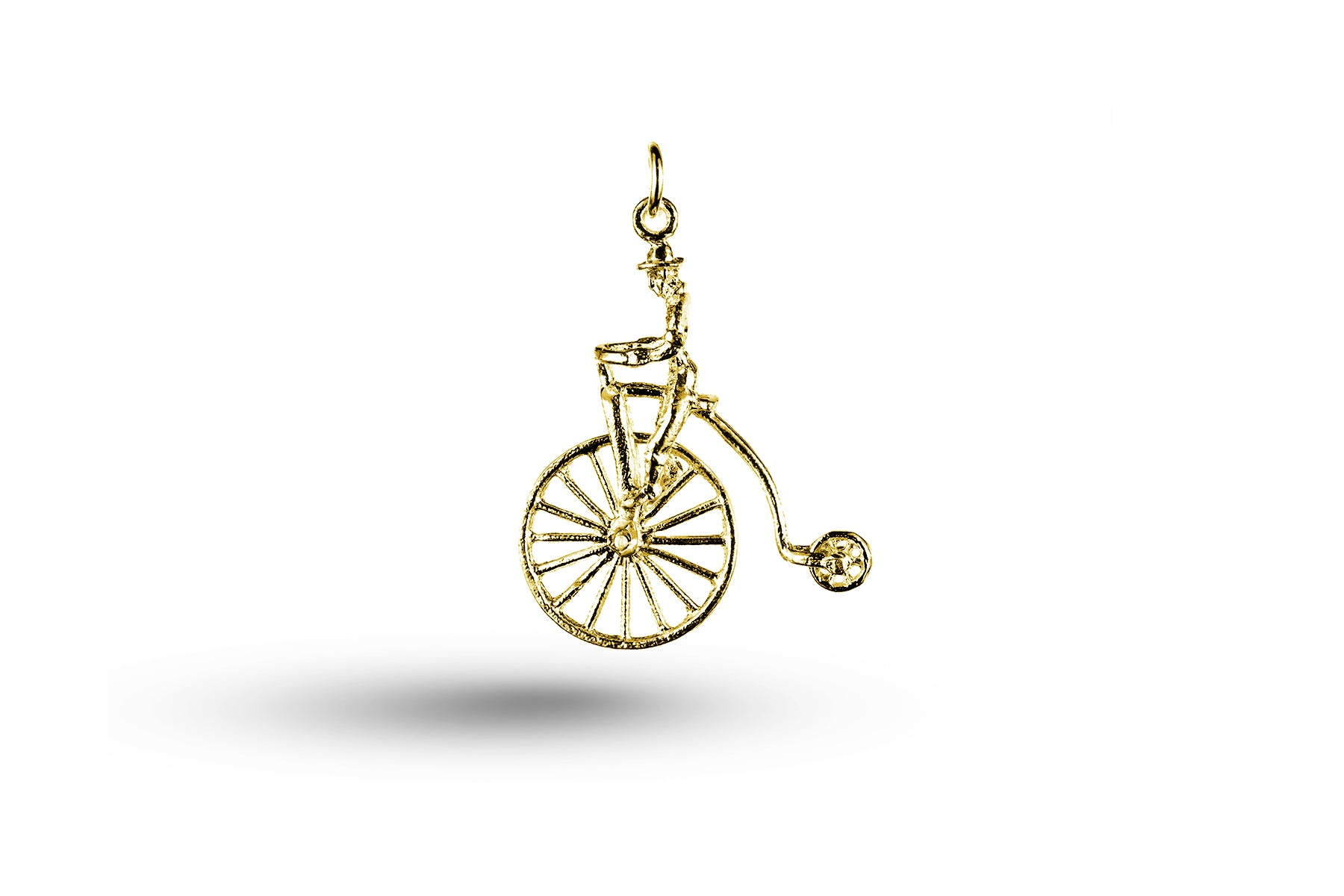Yellow gold Penny Farthing Bike with Cyclist charm.