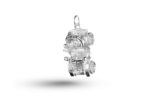 White gold Moving Vintage Car charm.