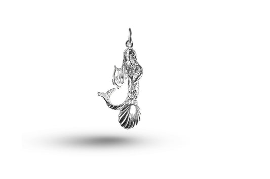 White gold Mermaid and Hanging Shell charm.