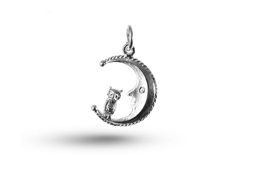 White gold Owl on Moon charm.