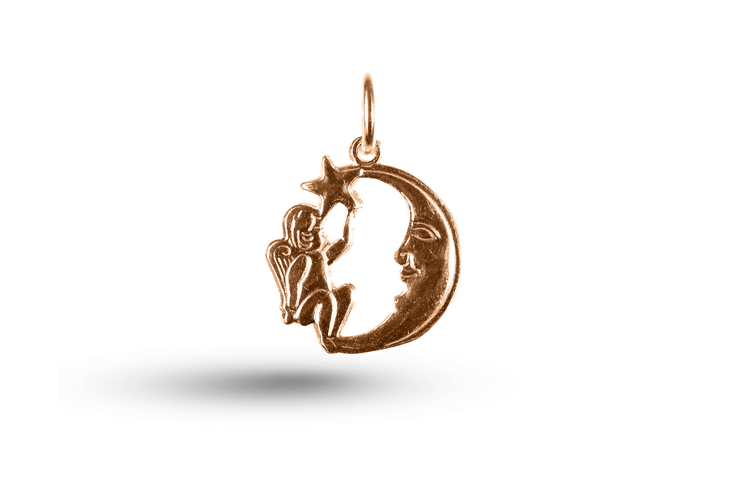 Rose gold Cupid in Moon charm.