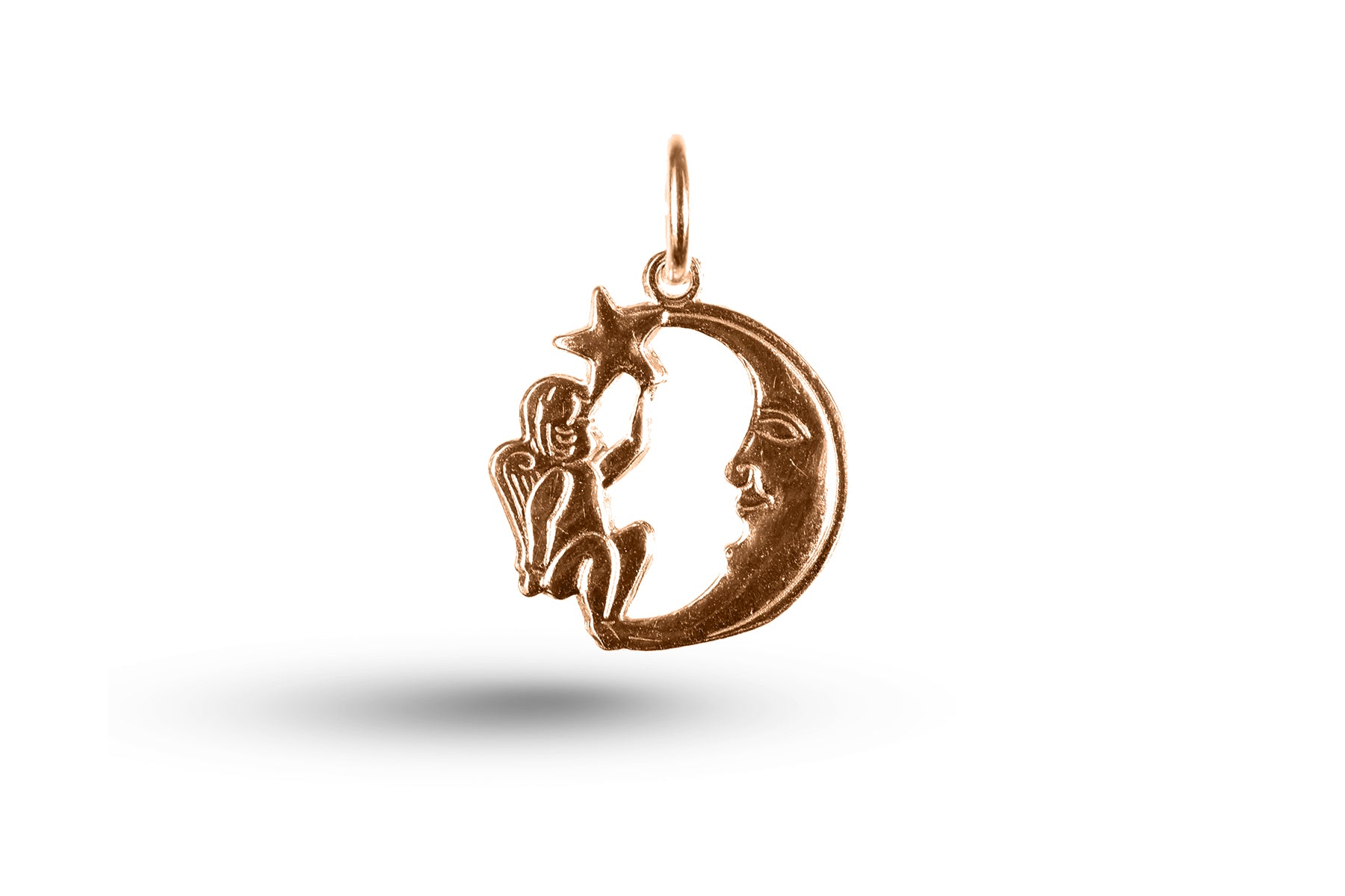 Rose gold Cupid in Moon charm.