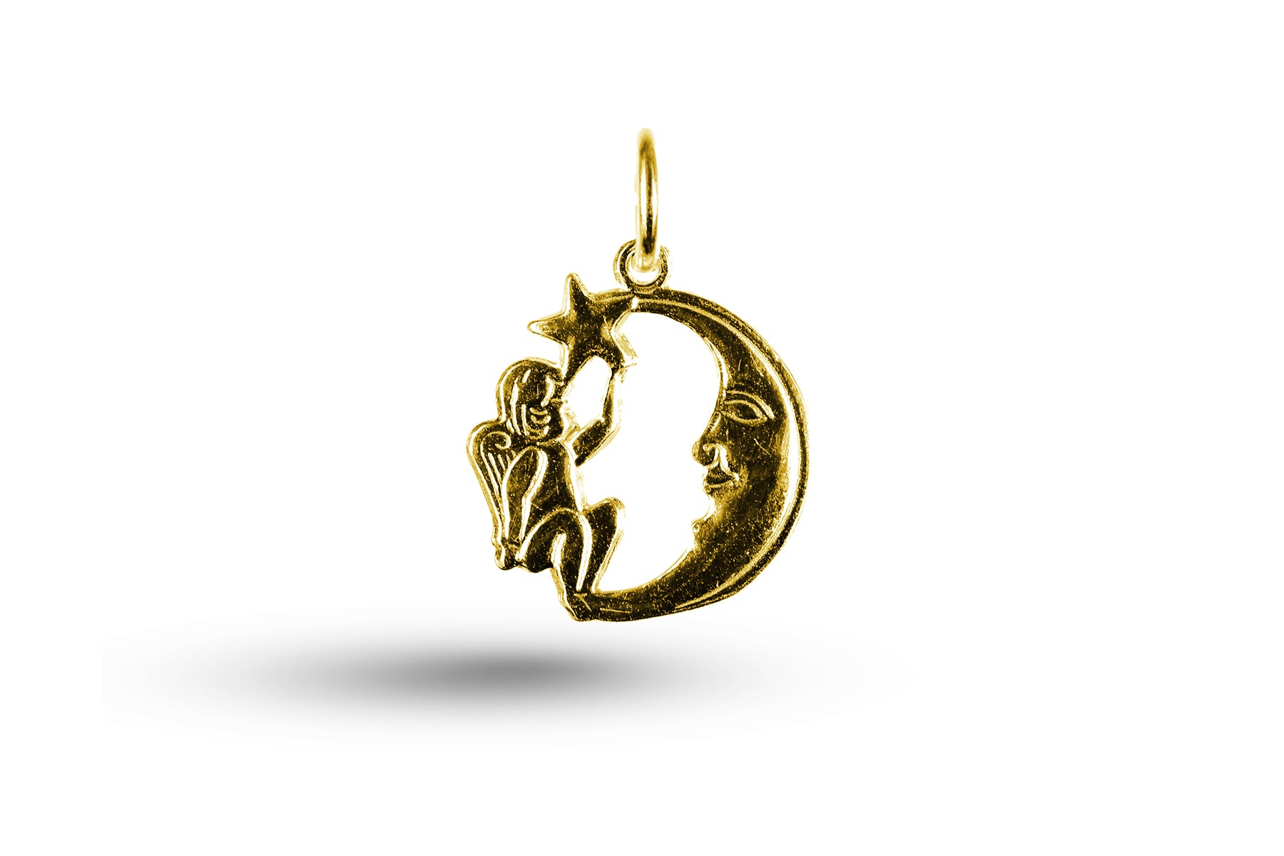 Yellow gold Cupid in Moon charm.