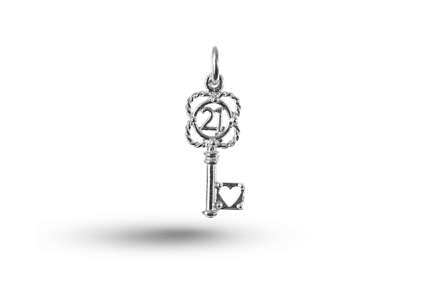 Luxury white gold Birthday 21 Heart Key charm.