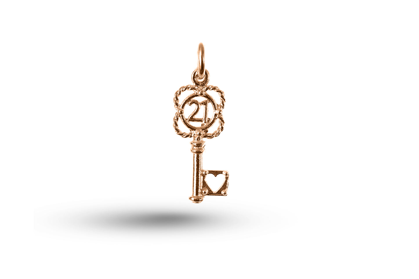 Luxury rose gold Birthday 21 Heart Key charm.