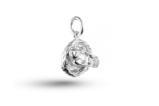 White gold Opening Bird on Nest charm.