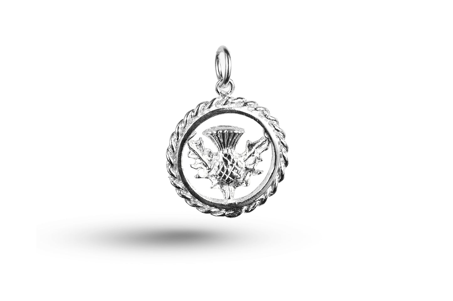 White gold Thistle in Fancy Circle charm.
