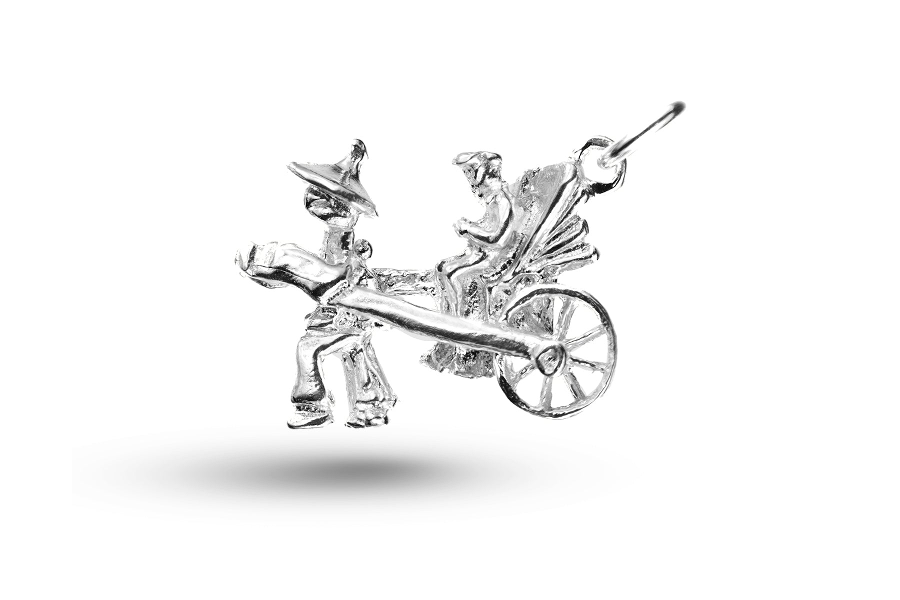 White gold Chinaman and Rickshaw charm.