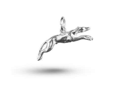 White gold Racing Greyhound Dog charm.