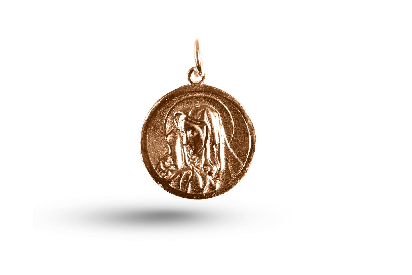 Rose gold Madonna charm.