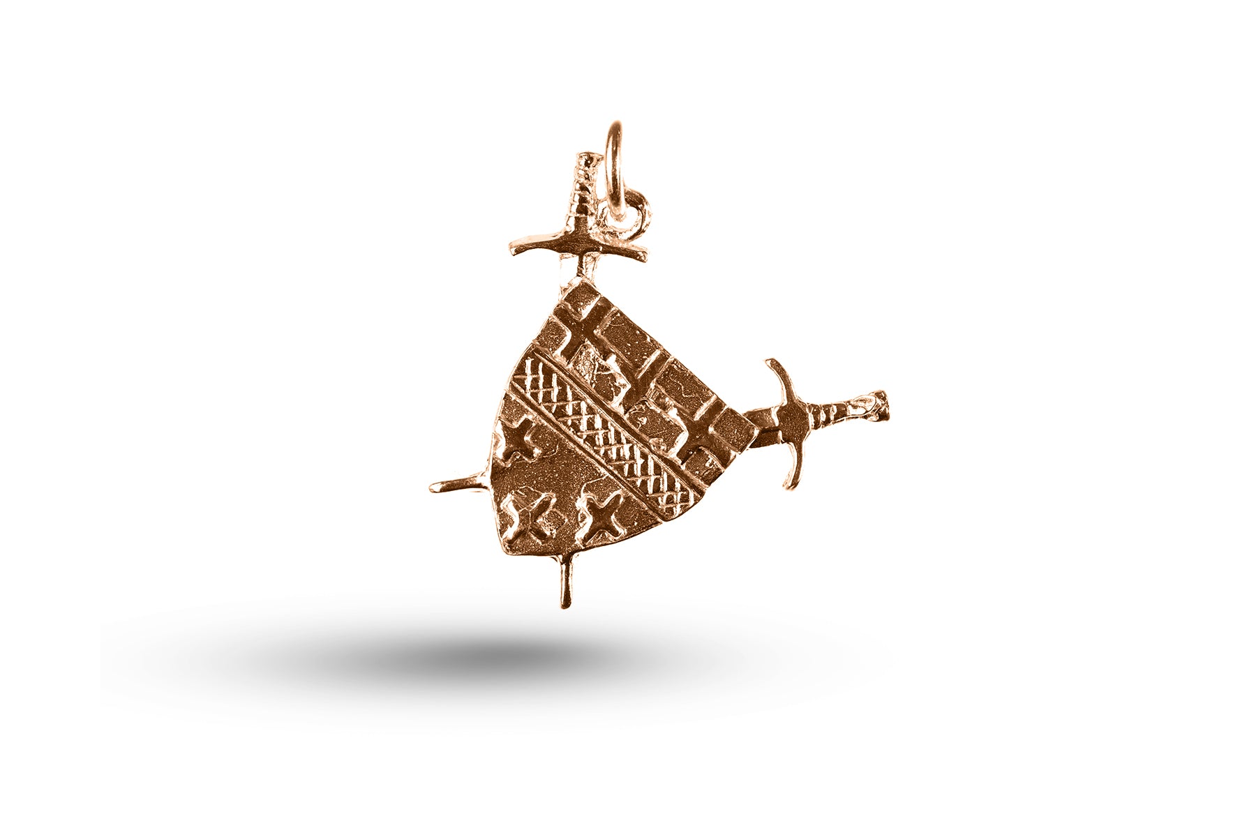 Rose gold Crest and Swords charm.