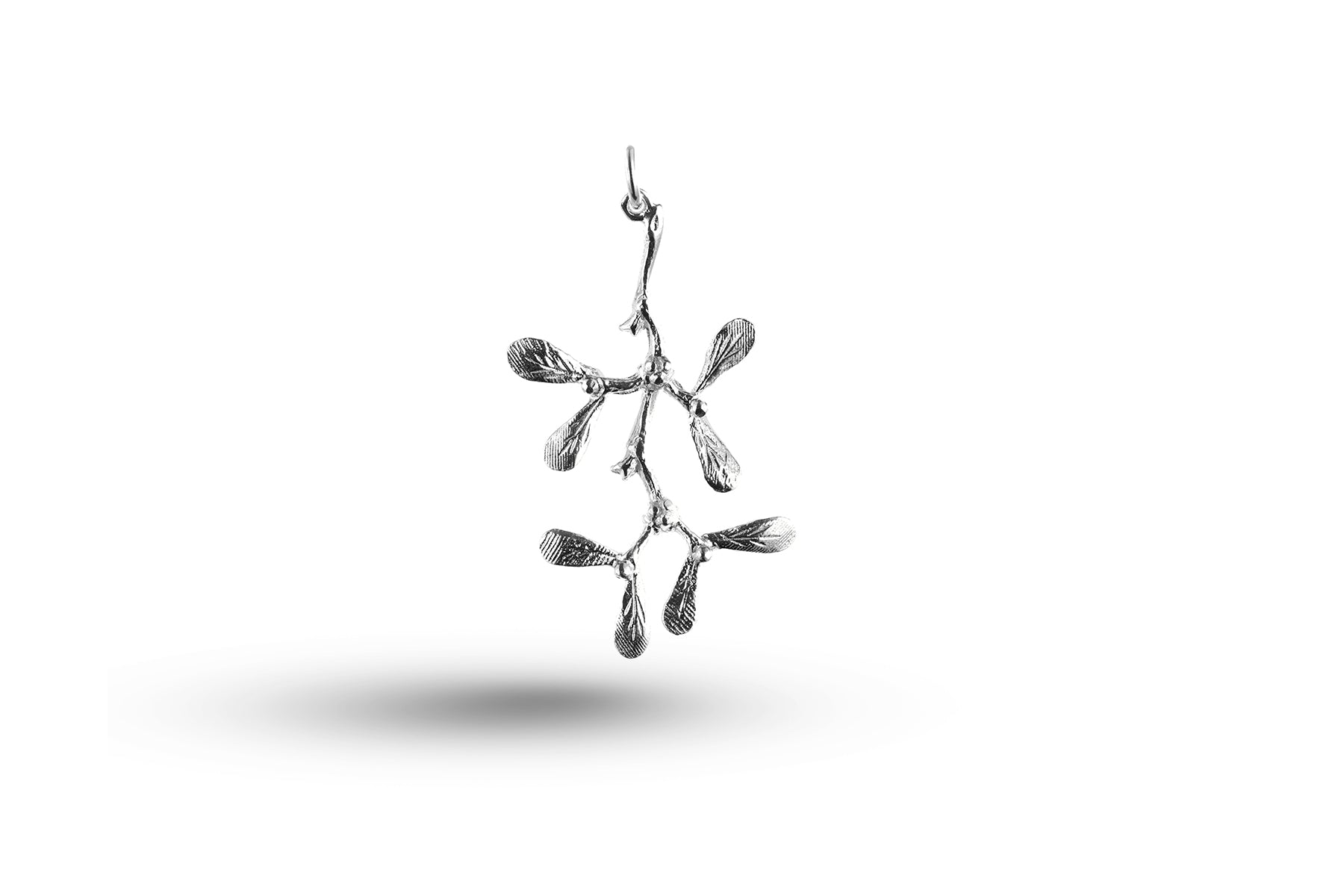 White gold Christmas Mistletoe charm.
