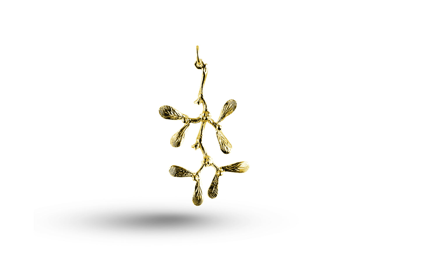 Yellow gold Christmas Mistletoe charm.