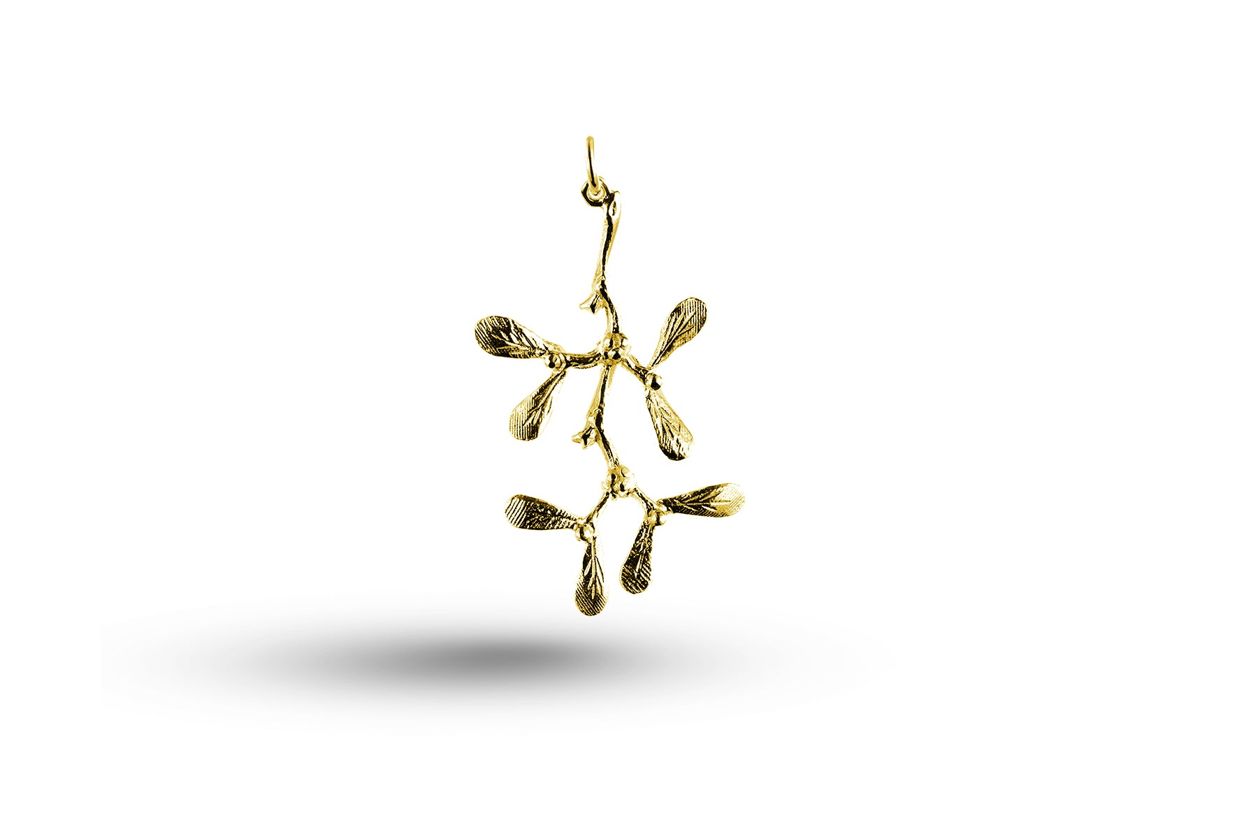 Yellow gold Christmas Mistletoe charm.