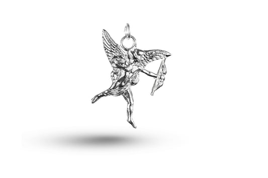 White gold Heavy Cupid with Bow and Arrow charm.