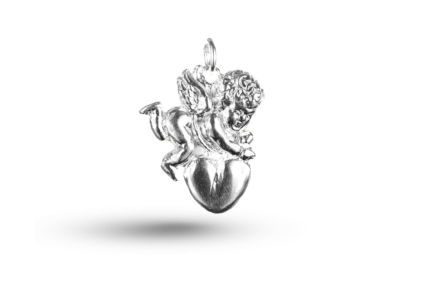 White gold Cupid and Heart charm.