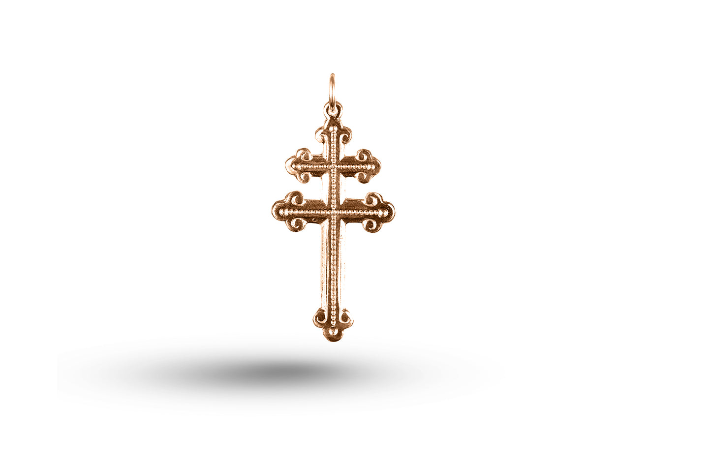 Rose gold Cross of Lorraine charm.