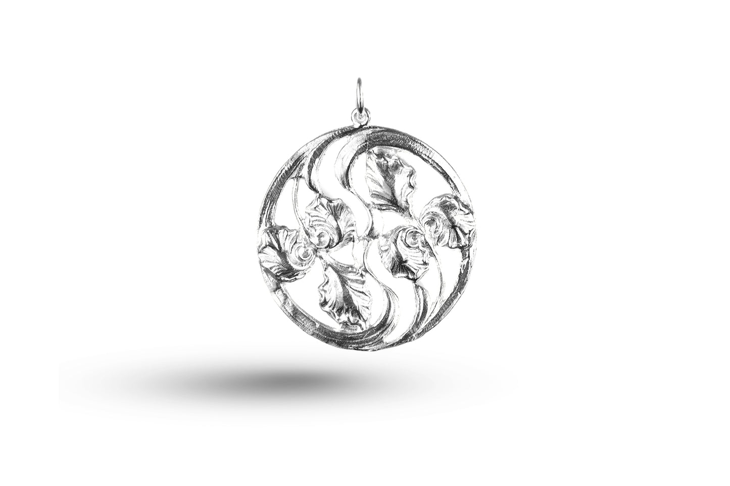 Luxury white gold Art Nouveau iris charm.