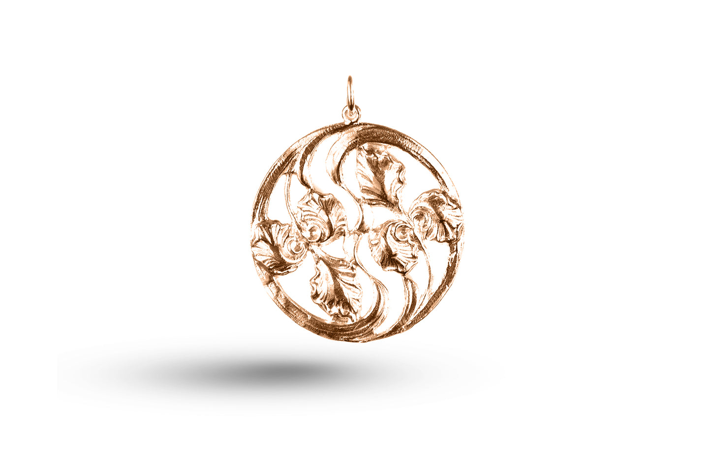 Luxury rose gold Art Nouveau iris charm.