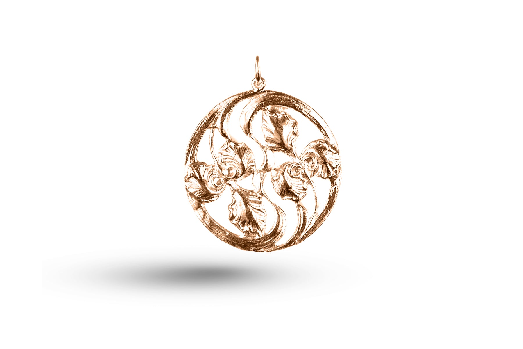 Luxury rose gold Art Nouveau iris charm.