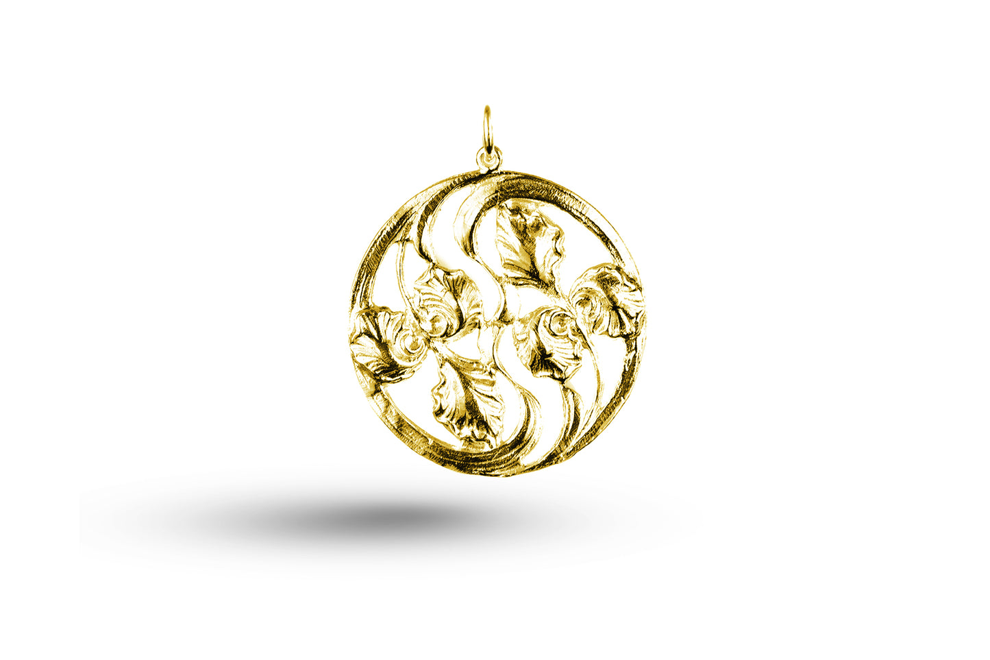 Luxury yellow gold Art Nouveau iris charm.