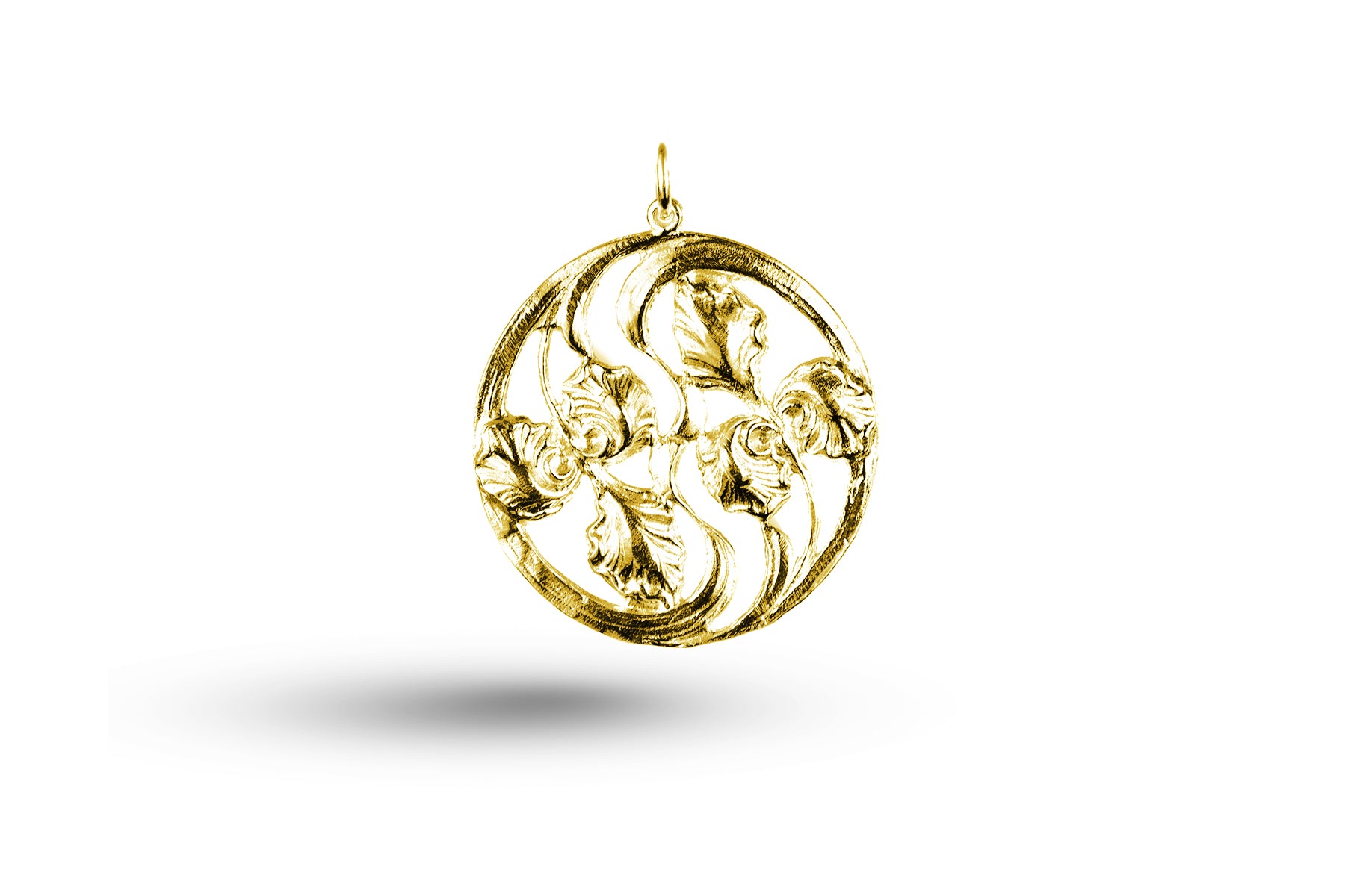 Luxury yellow gold Art Nouveau iris charm.