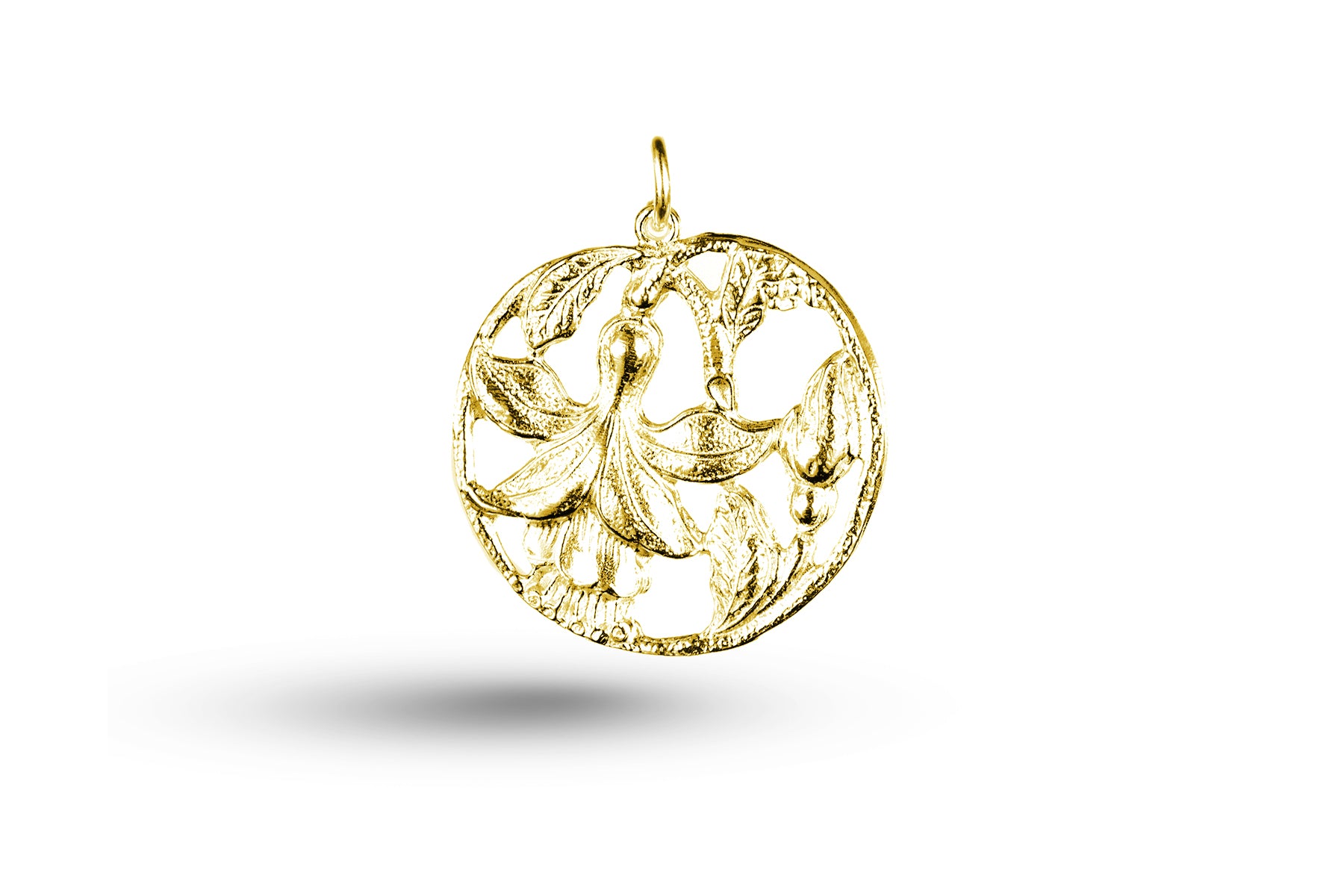 Luxury yellow gold Art Nouveau fuschia charm.