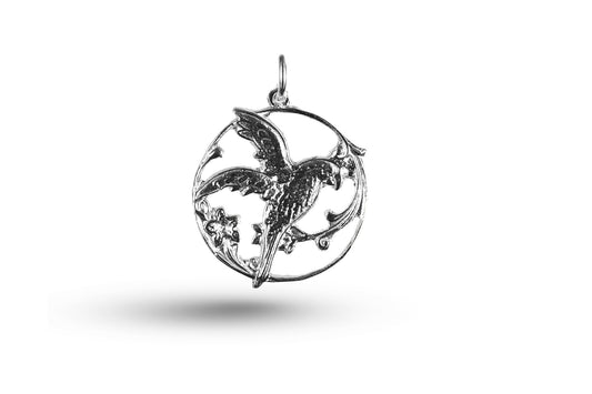 Luxury white gold bird in circle charm.