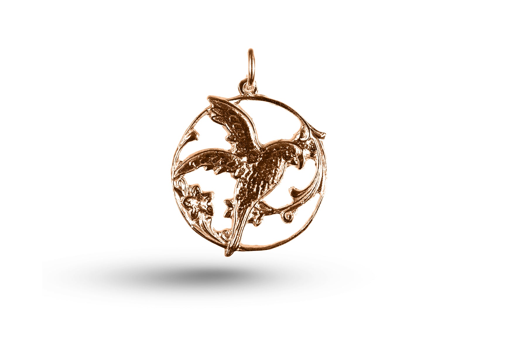 Luxury rose gold bird in circle charm.
