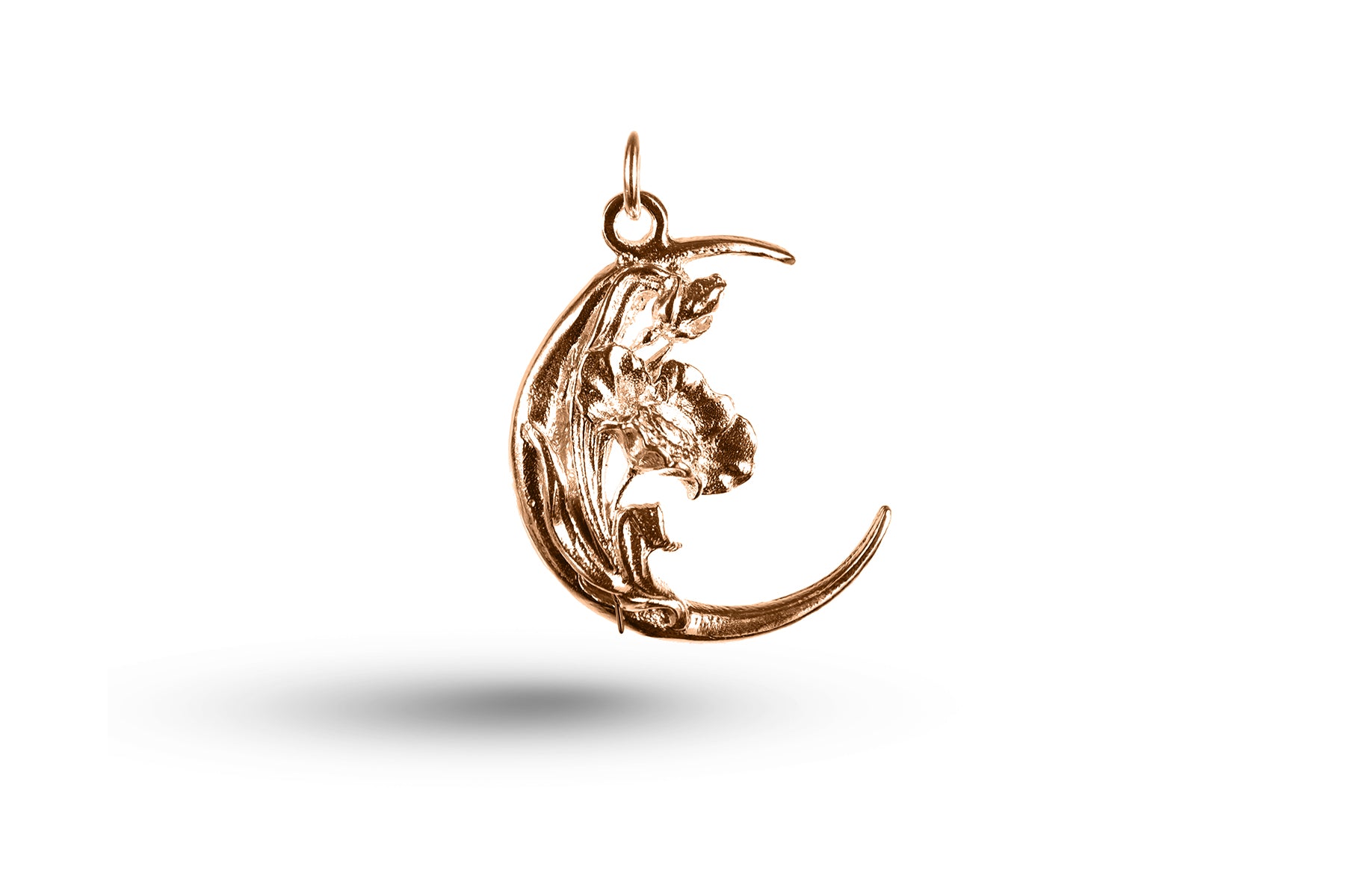 Luxury rose gold Art Nouveau moon flower charm.