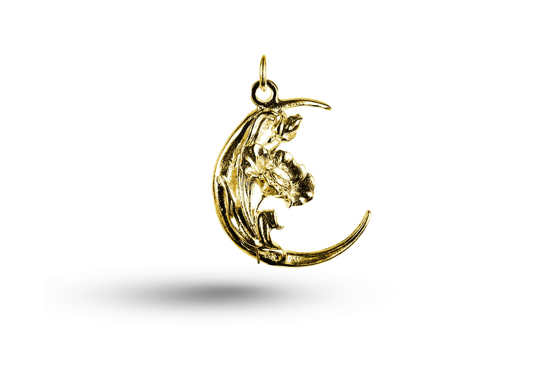 Luxury yellow gold Art Nouveau moon flower charm.
