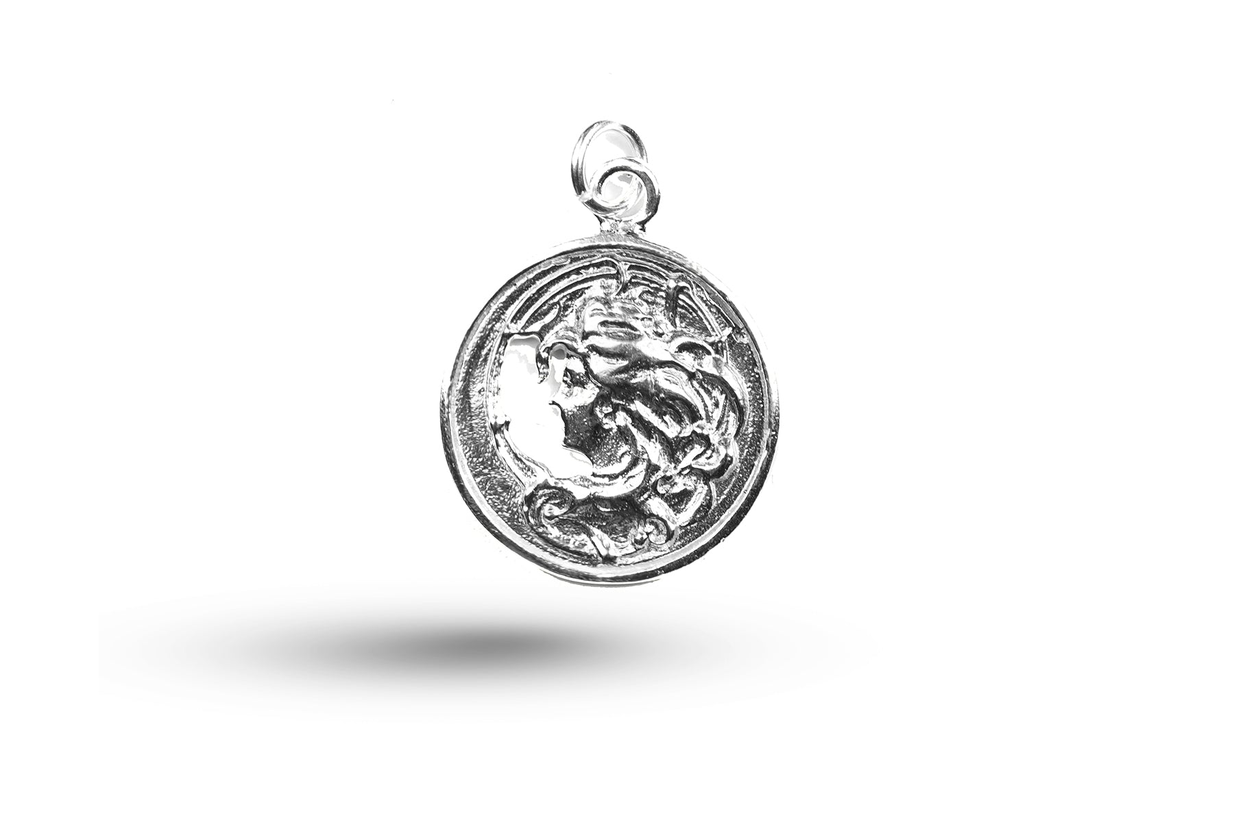Luxury white gold Art Nouveau round lady charm.