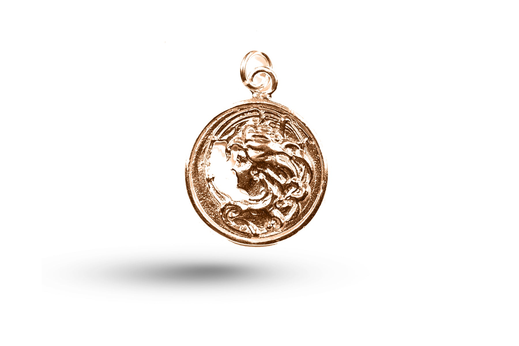 Luxury rose gold Art Nouveau round lady charm.
