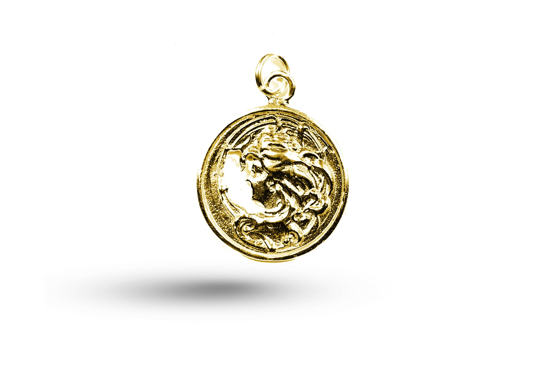Luxury yellow gold Art Nouveau round lady charm.