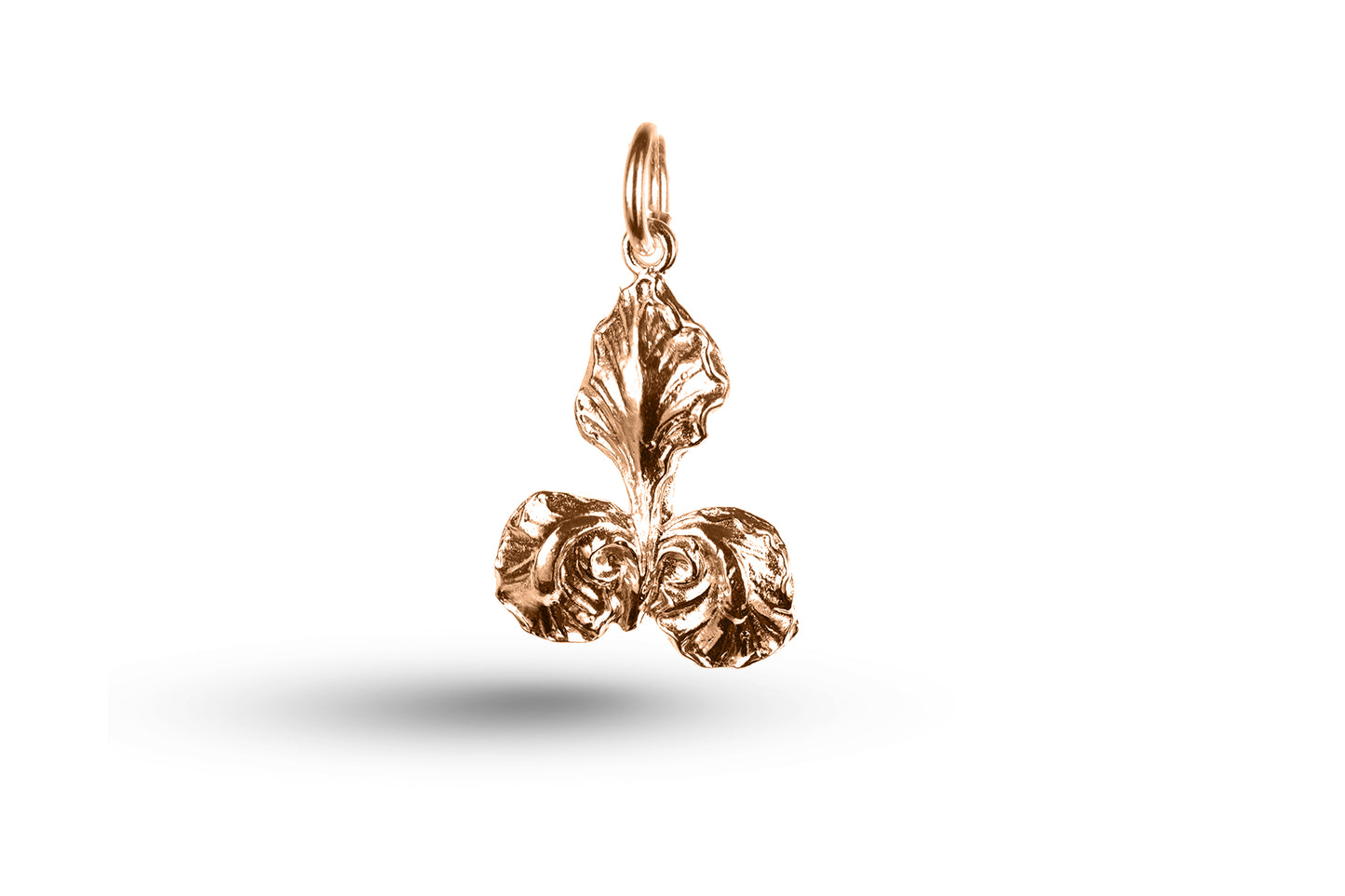 Luxury rose gold Art Nouveau iris head charm.