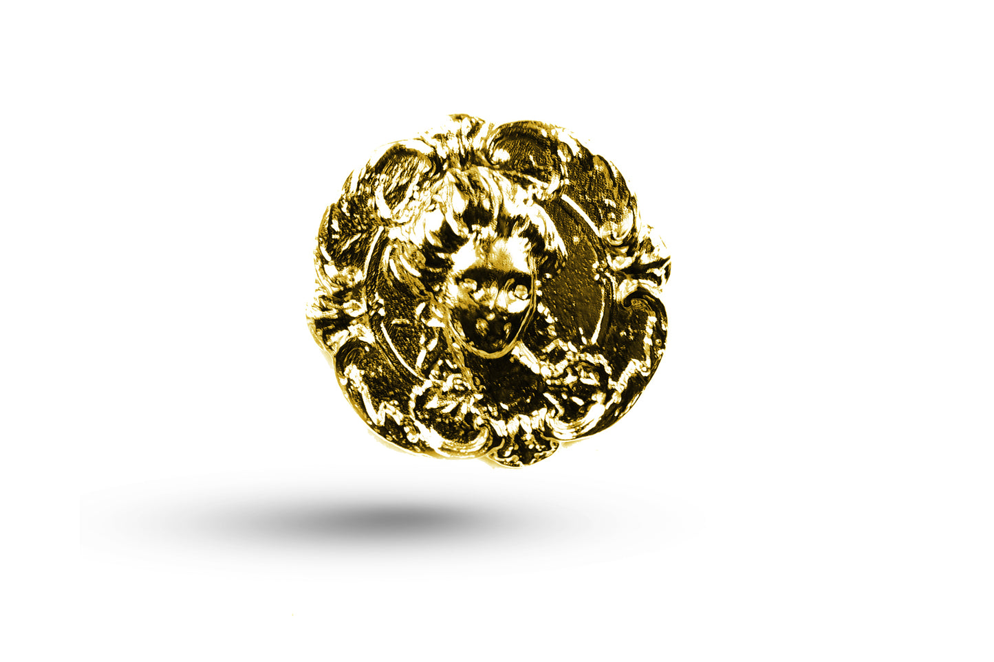 Luxury yellow gold Art Nouveau embossed lady pendant.