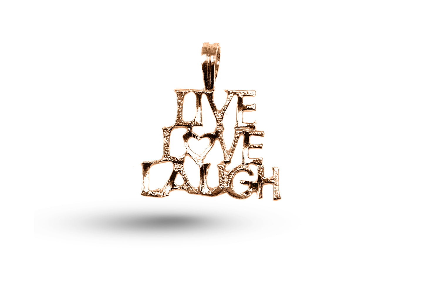 Rose gold Live Love Laugh charm.