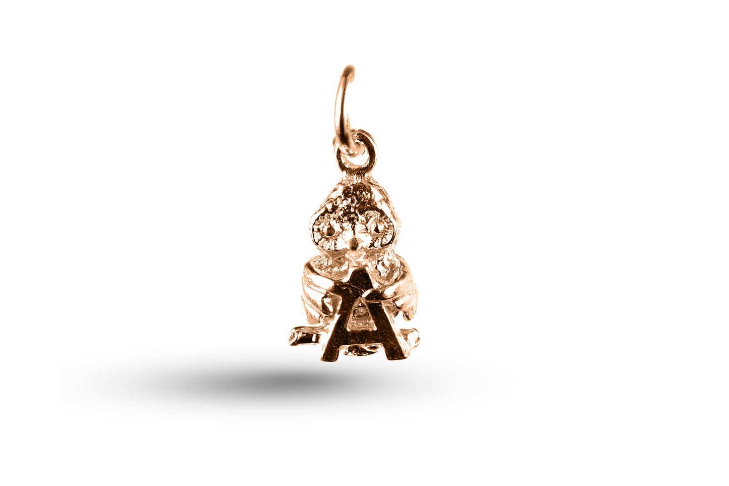 Rose gold Owl Alphabet A Letter charm.