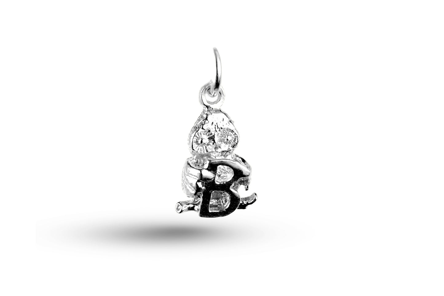 White gold Owl Alphabet Letter B charm.