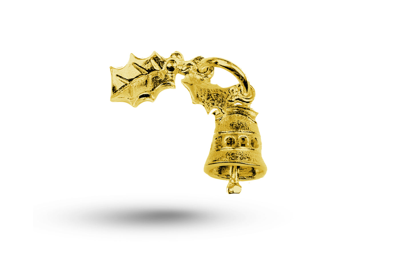 Luxury yellow gold Bell and Hollies Christmas charm.