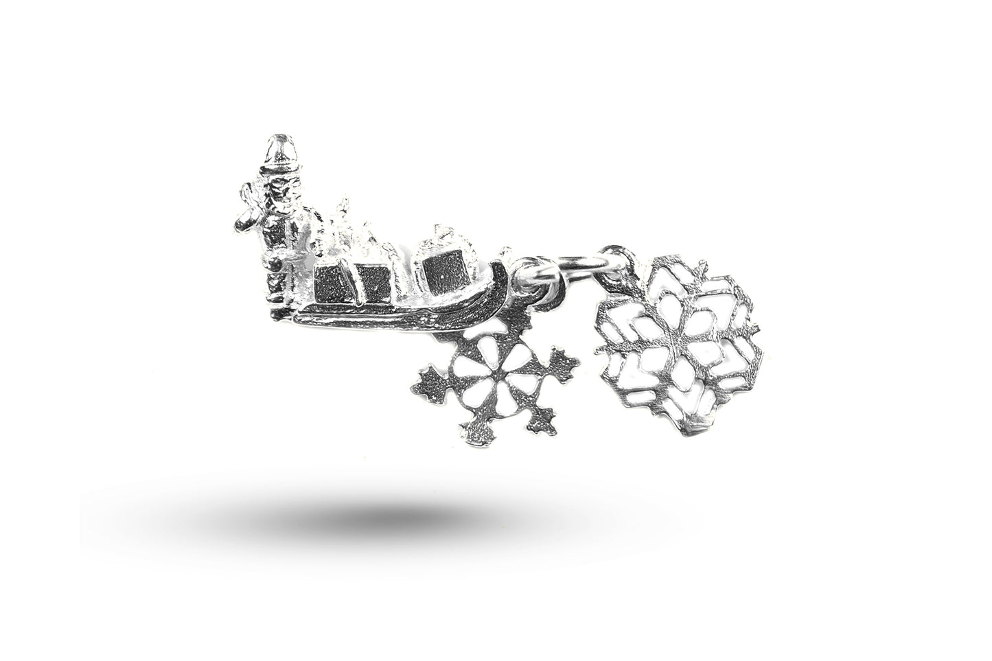 White gold Father Christmas and Snowflake charm.