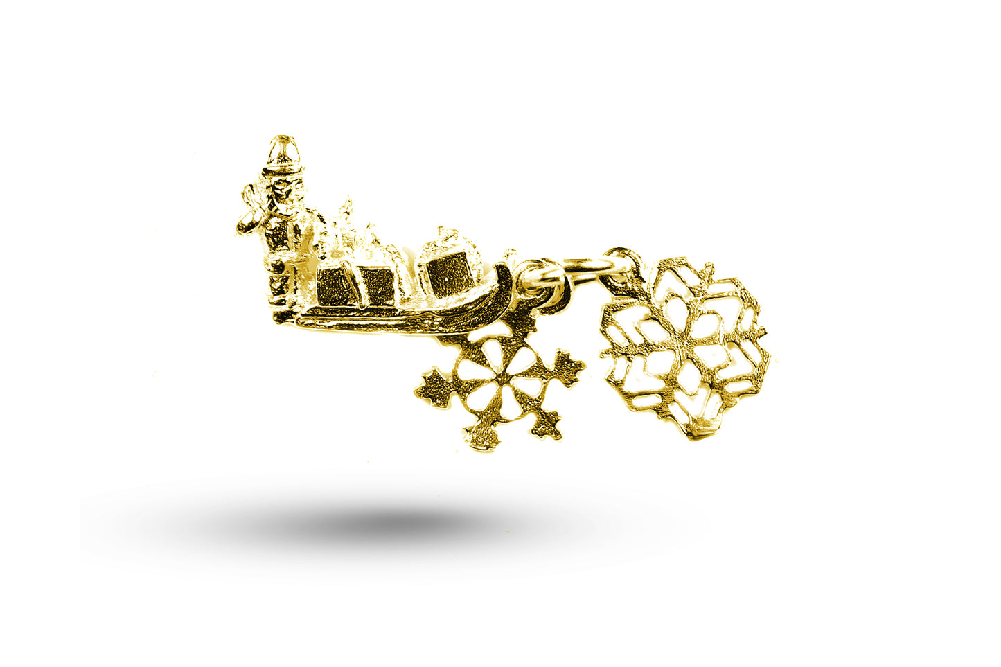 Yellow gold Father Christmas and Snowflake charm.
