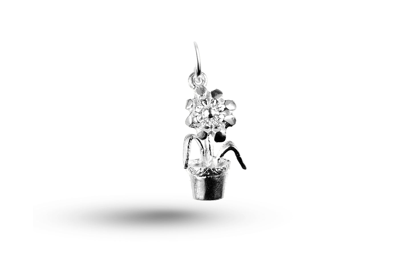 White gold Flower in Pot charm.
